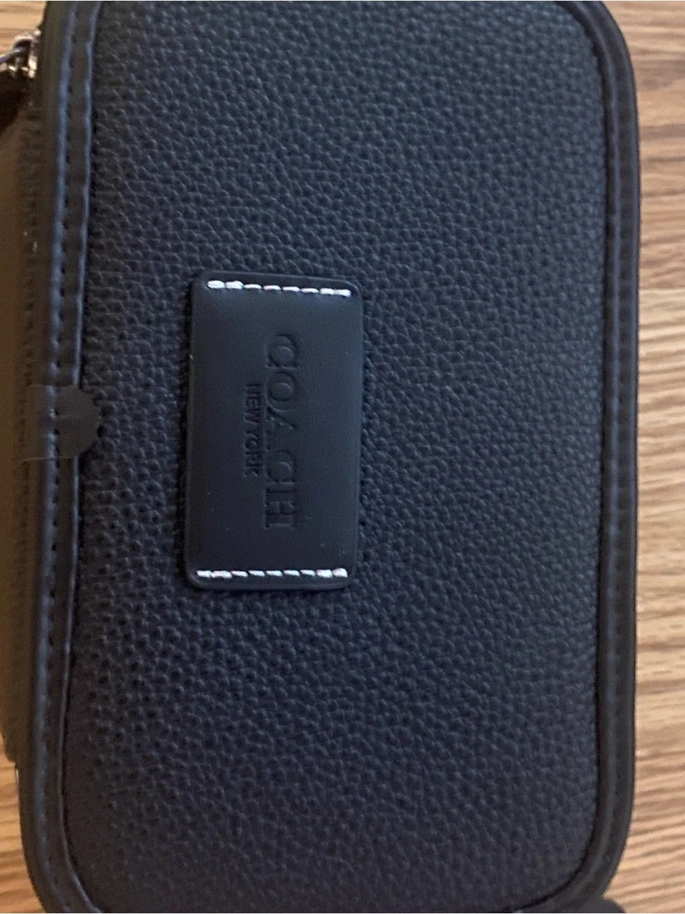 Coach Black Pebbled Leather Phone Case with Logo Patch